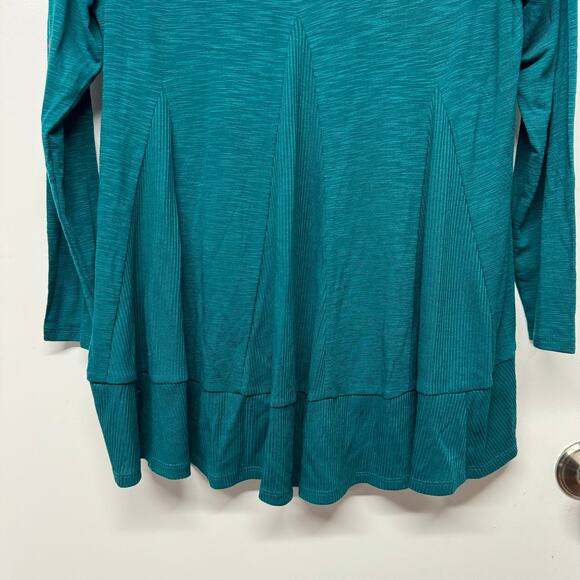 Chicos Womens Teal Green Long Sleeve Top T-Shirt High Low Size 1P Medium Petite - Picture 4 of 11